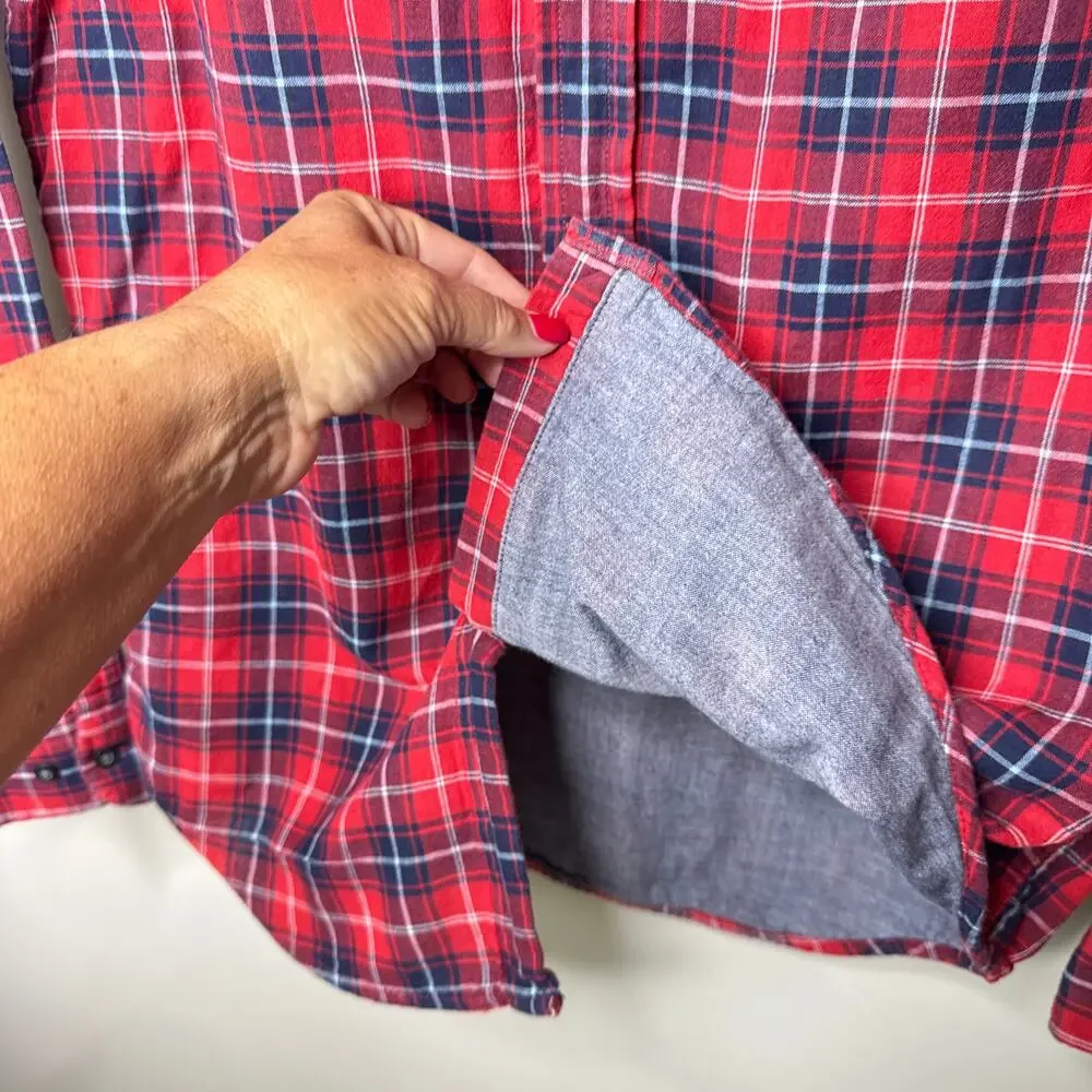Banana Republic Men's Red Blue Plaid Button Down Cotton Shirt Medium Lined‎
